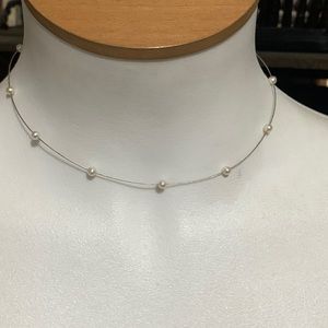 R G 14 k Gold White Wire Choker Pearl Necklace  Stamped R G 14 K